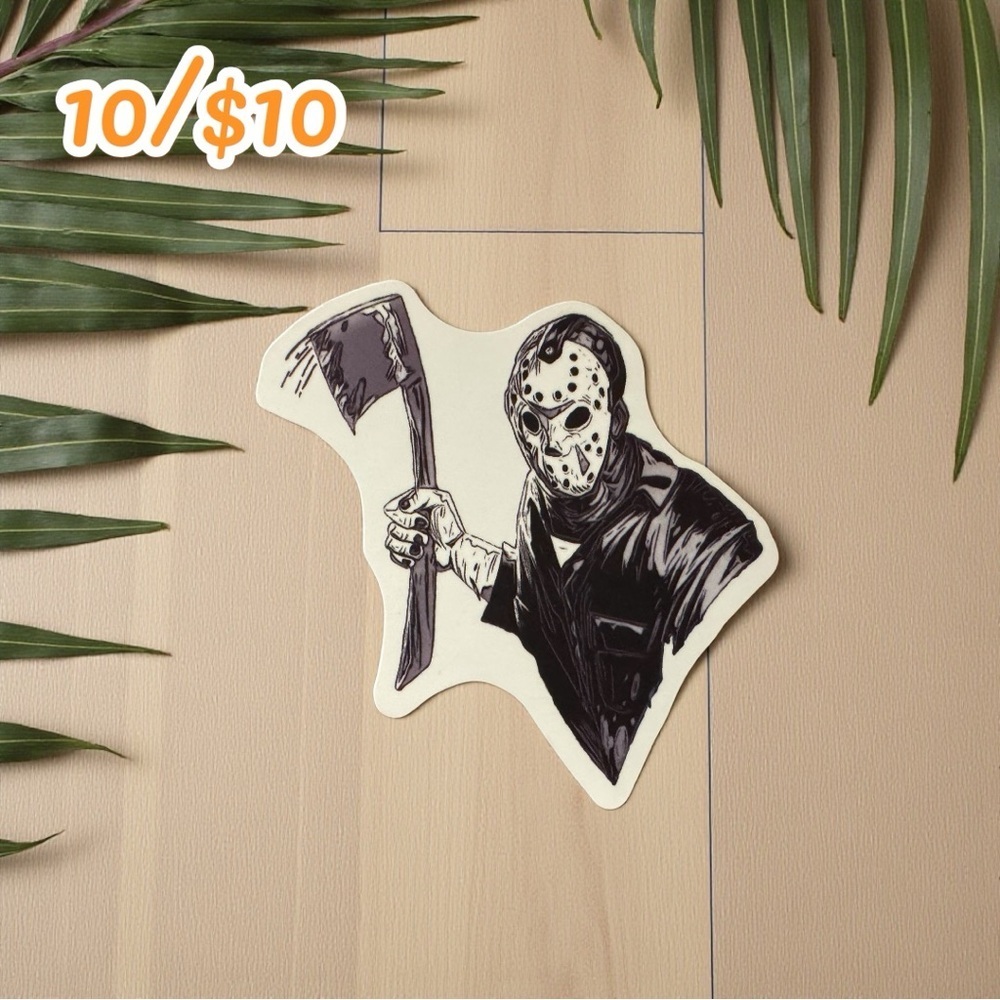 Jason Voorhees Axe Sticker – Approx. 2 1/4”, Glossy Finish